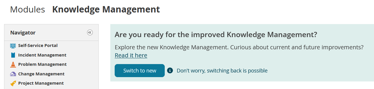 Knowledge Management version switch