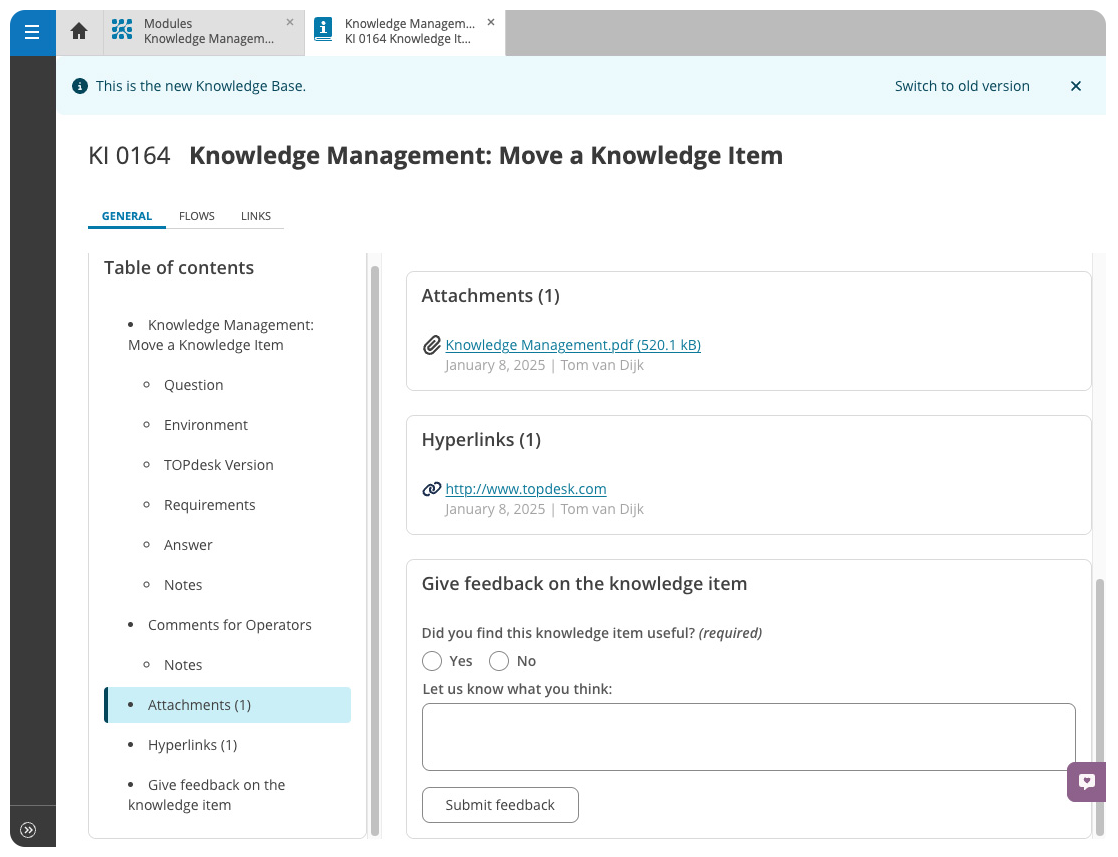 New Knowledge Management item structure