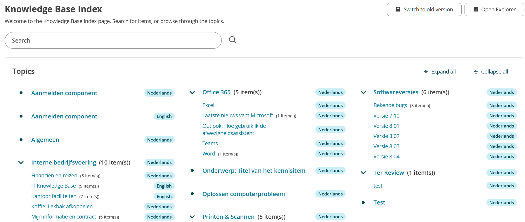 Knowledge Base Index